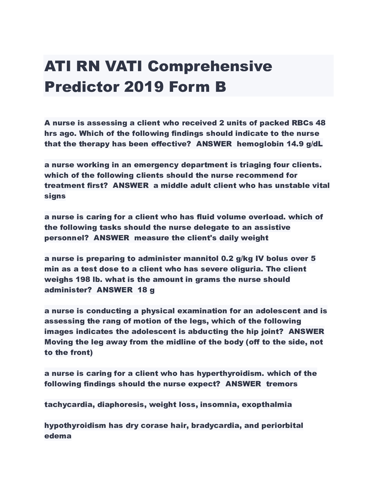 Preview image for ATI RN VATI Comprehensive Predictor 2019 Form B